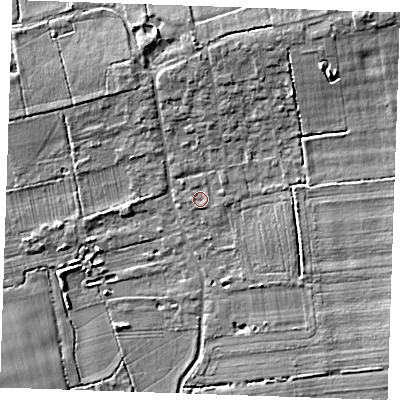 Shaded relief map of the ground around RM143SA, computed from Environment Agency LiDAR. The ground here sits at about 6 m above sea level and falls 5 m across the surrounding 800 m. Surface water reaching this point runs off ground lying to the north-east, 0.8 m higher.