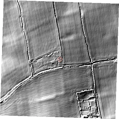 Shaded relief map of the ground around RM163AN, computed from Environment Agency LiDAR. The ground here sits at about 13 m above sea level and falls 11 m across the surrounding 800 m. Surface water reaching this point runs off ground lying to the south, 0.7 m higher.