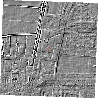 Shaded relief map of the ground around RM187DX, computed from Environment Agency LiDAR. The ground here sits at about 2 m above sea level and falls 3 m across the surrounding 800 m. Surface water reaching this point runs off ground lying to the north-north-west, 0.9 m higher.