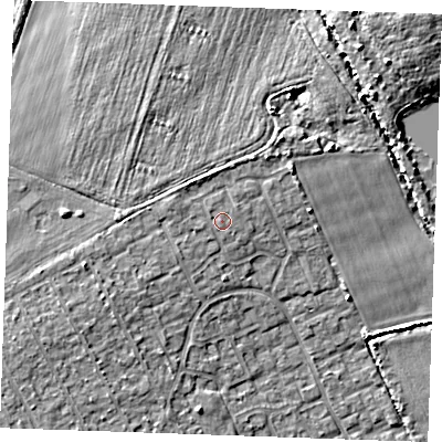 Shaded relief map of the ground around RM188RQ, computed from Environment Agency LiDAR. The ground here sits at about 6 m above sea level and falls 9 m across the surrounding 800 m. Surface water reaching this point runs off ground lying to the west-north-west, 0.5 m higher.