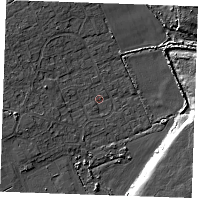 Shaded relief map of the ground around RM188RS, computed from Environment Agency LiDAR. The ground here sits at about 3 m above sea level and falls 10 m across the surrounding 800 m. Surface water reaching this point runs off ground lying to the north-west, 1.0 m higher.