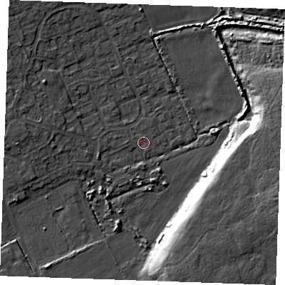 Shaded relief map of the ground around RM188SU, computed from Environment Agency LiDAR. The ground here sits at about 3 m above sea level and falls 11 m across the surrounding 800 m. Surface water reaching this point runs off ground lying to the west-north-west, 0.5 m higher.