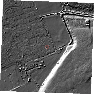 Shaded relief map of the ground around RM188SX, computed from Environment Agency LiDAR. The ground here sits at about 2 m above sea level and falls 11 m across the surrounding 800 m. Surface water reaching this point runs off ground lying to the east-south-east, 11.2 m higher.