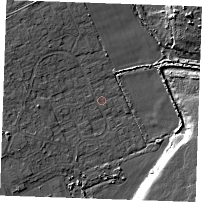 Shaded relief map of the ground around RM188TA, computed from Environment Agency LiDAR. The ground here sits at about 3 m above sea level and falls 10 m across the surrounding 800 m. Surface water reaching this point runs off ground lying to the west-north-west, 4.0 m higher.