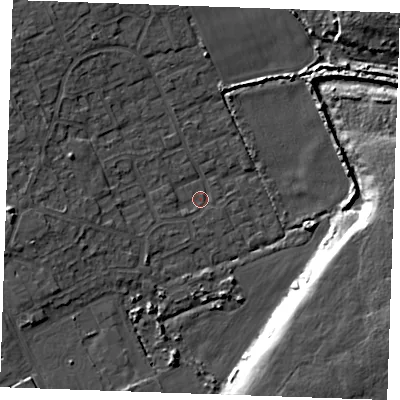 Shaded relief map of the ground around RM188TE, computed from Environment Agency LiDAR. The ground here sits at about 3 m above sea level and falls 11 m across the surrounding 800 m. Surface water reaching this point runs off ground lying to the west-north-west, 3.6 m higher.