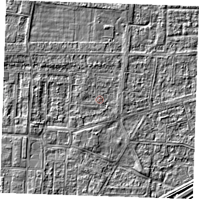 Shaded relief map of the ground around RM188XJ, computed from Environment Agency LiDAR. The ground here sits at about 1 m above sea level and falls 3 m across the surrounding 800 m. Surface water reaching this point runs off ground lying to the north-east, 0.5 m higher.