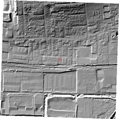 Shaded relief map of the ground around RM203AN, computed from Environment Agency LiDAR. The ground here sits at about 3 m above sea level and falls 20 m across the surrounding 800 m. Surface water reaching this point runs off ground lying to the north-north-west, 2.9 m higher.