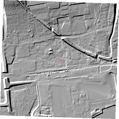 Shaded relief map of the ground around RM204AQ, computed from Environment Agency LiDAR. The ground here sits at about 2 m above sea level and falls 17 m across the surrounding 800 m. Surface water reaching this point runs off ground lying to the north-north-east, 8.2 m higher.