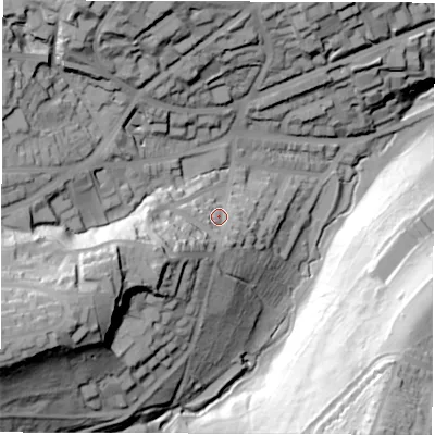 Shaded relief map of the ground around S117ES, computed from Environment Agency LiDAR. The ground here sits at about 154 m above sea level and falls 83 m across the surrounding 800 m. Surface water reaching this point runs off ground lying to the west-south-west, 27.2 m higher.