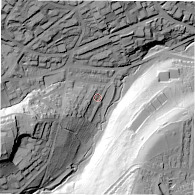Shaded relief map of the ground around S117EY, computed from Environment Agency LiDAR. The ground here sits at about 139 m above sea level and falls 86 m across the surrounding 800 m. Surface water reaching this point runs off ground lying to the west-south-west, 42.8 m higher.