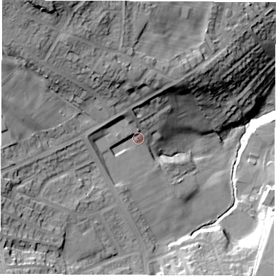 Shaded relief map of the ground around S122ES, computed from Environment Agency LiDAR. The ground here sits at about 154 m above sea level and falls 55 m across the surrounding 800 m. Surface water reaching this point runs off ground lying to the north-west, 30.0 m higher.