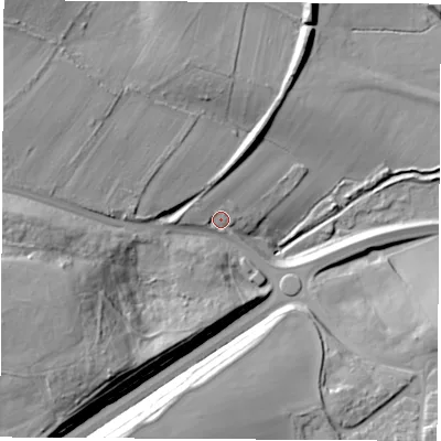 Shaded relief map of the ground around S137PQ, computed from Environment Agency LiDAR. The ground here sits at about 48 m above sea level and falls 53 m across the surrounding 800 m. Surface water reaching this point runs off ground lying to the west, 7.6 m higher.