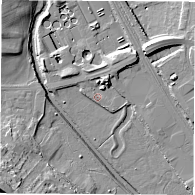 Shaded relief map of the ground around S139WG, computed from Environment Agency LiDAR. The ground here sits at about 35 m above sea level and falls 31 m across the surrounding 800 m. Surface water reaching this point runs off ground lying to the north-north-east, 4.1 m higher.