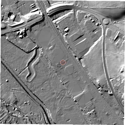 Shaded relief map of the ground around S139WH, computed from Environment Agency LiDAR. The ground here sits at about 36 m above sea level and falls 29 m across the surrounding 800 m. Surface water reaching this point runs off ground lying to the north-west, 0.8 m higher.