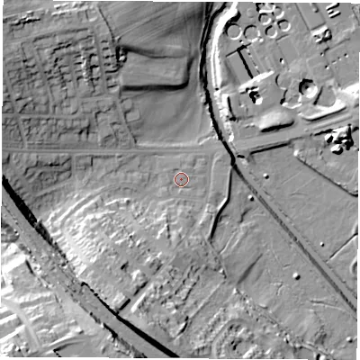 Shaded relief map of the ground around S139WU, computed from Environment Agency LiDAR. The ground here sits at about 35 m above sea level and falls 39 m across the surrounding 800 m. Surface water reaching this point runs off ground lying to the south, 8.0 m higher.
