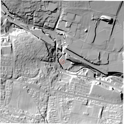 Shaded relief map of the ground around S182WD, computed from Environment Agency LiDAR. The ground here sits at about 120 m above sea level and falls 72 m across the surrounding 800 m. Surface water reaching this point runs off ground lying to the south-west, 59.0 m higher.