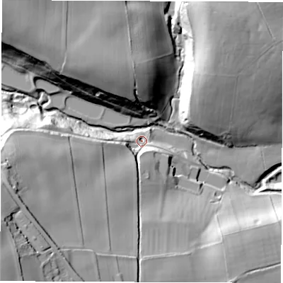 Shaded relief map of the ground around S187SX, computed from Environment Agency LiDAR. The ground here sits at about 103 m above sea level and falls 67 m across the surrounding 800 m. Surface water reaching this point runs off ground lying to the south-west, 58.8 m higher.