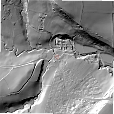 Shaded relief map of the ground around S187TJ, computed from Environment Agency LiDAR. The ground here sits at about 111 m above sea level and falls 59 m across the surrounding 800 m. Surface water reaching this point runs off ground lying to the south-south-east, 6.1 m higher.