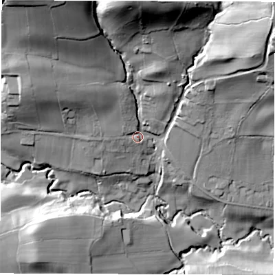 Shaded relief map of the ground around S187WJ, computed from Environment Agency LiDAR. The ground here sits at about 146 m above sea level and falls 62 m across the surrounding 800 m. Surface water reaching this point runs off ground lying to the north, 45.0 m higher.