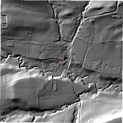 Shaded relief map of the ground around S187WL, computed from Environment Agency LiDAR. The ground here sits at about 139 m above sea level and falls 56 m across the surrounding 800 m. Surface water reaching this point runs off ground lying to the north-west, 13.1 m higher.