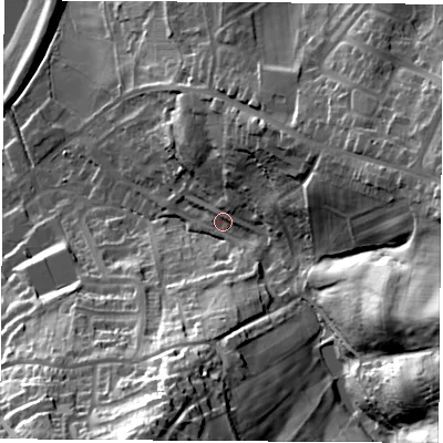Shaded relief map of the ground around S211JE, computed from Environment Agency LiDAR. The ground here sits at about 51 m above sea level and falls 53 m across the surrounding 800 m. Surface water reaching this point runs off ground lying to the south-south-west, 40.3 m higher.