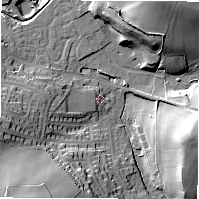 Shaded relief map of the ground around S213TX, computed from Environment Agency LiDAR. The ground here sits at about 58 m above sea level and falls 39 m across the surrounding 800 m. Surface water reaching this point runs off ground lying to the south-south-west, 32.6 m higher.