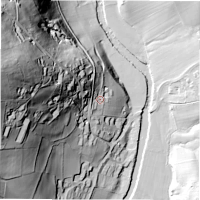 Shaded relief map of the ground around S322JH, computed from Environment Agency LiDAR. The ground here sits at about 147 m above sea level and falls 116 m across the surrounding 800 m. Surface water reaching this point runs off ground lying to the west-north-west, 55.7 m higher.