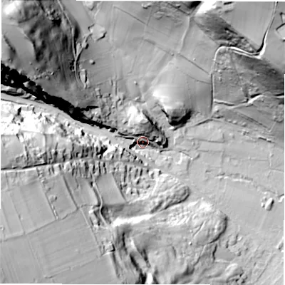 Shaded relief map of the ground around S324TD, computed from Environment Agency LiDAR. The ground here sits at about 149 m above sea level and falls 89 m across the surrounding 800 m. Surface water reaching this point runs off ground lying to the west-north-west, 79.5 m higher.