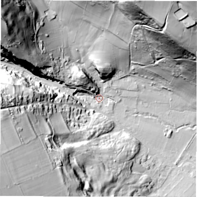 Shaded relief map of the ground around S324TN, computed from Environment Agency LiDAR. The ground here sits at about 143 m above sea level and falls 85 m across the surrounding 800 m. Surface water reaching this point runs off ground lying to the north-west, 77.9 m higher.