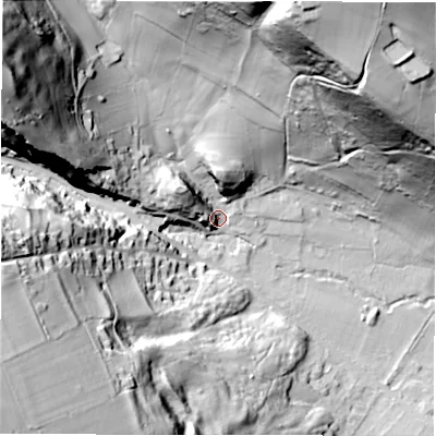 Shaded relief map of the ground around S324TU, computed from Environment Agency LiDAR. The ground here sits at about 144 m above sea level and falls 89 m across the surrounding 800 m. Surface water reaching this point runs off ground lying to the north-north-east, 81.1 m higher.
