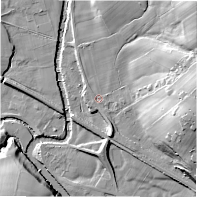 Shaded relief map of the ground around S330BN, computed from Environment Agency LiDAR. The ground here sits at about 151 m above sea level and falls 49 m across the surrounding 800 m. Surface water reaching this point runs off ground lying to the north-east, 41.0 m higher.
