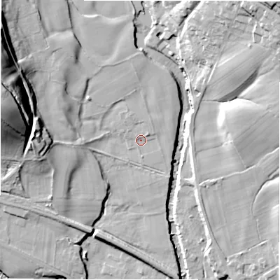 Shaded relief map of the ground around S330DA, computed from Environment Agency LiDAR. The ground here sits at about 149 m above sea level and falls 38 m across the surrounding 800 m. Surface water reaching this point runs off ground lying to the north-north-west, 1.6 m higher.