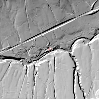 Shaded relief map of the ground around S337ZL, computed from Environment Agency LiDAR. The ground here sits at about 246 m above sea level and falls 52 m across the surrounding 800 m. Surface water reaching this point runs off ground lying to the north-west, 47.7 m higher.