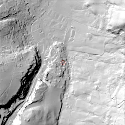 Shaded relief map of the ground around S339HZ, computed from Environment Agency LiDAR. The ground here sits at about 195 m above sea level and falls 133 m across the surrounding 800 m. Surface water reaching this point runs off ground lying to the south-west, 21.7 m higher.