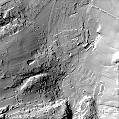 Shaded relief map of the ground around S339JL, computed from Environment Agency LiDAR. The ground here sits at about 181 m above sea level and falls 89 m across the surrounding 800 m. Surface water reaching this point runs off ground lying to the west-south-west, 30.0 m higher.