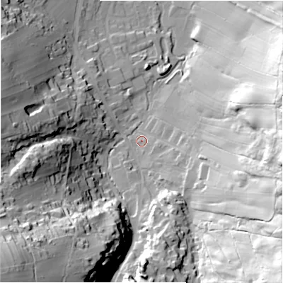 Shaded relief map of the ground around S339JN, computed from Environment Agency LiDAR. The ground here sits at about 179 m above sea level and falls 88 m across the surrounding 800 m. Surface water reaching this point runs off ground lying to the east-south-east, 3.4 m higher.
