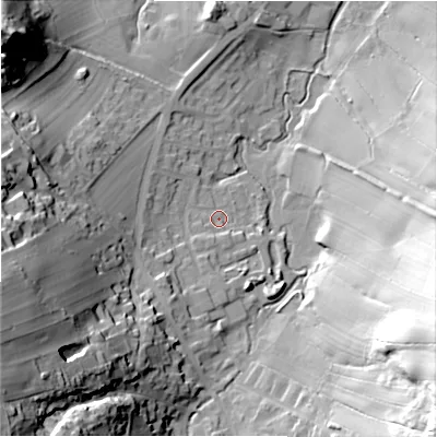 Shaded relief map of the ground around S339JS, computed from Environment Agency LiDAR. The ground here sits at about 175 m above sea level and falls 62 m across the surrounding 800 m. Surface water reaching this point runs off ground lying to the south-west, 52.7 m higher.