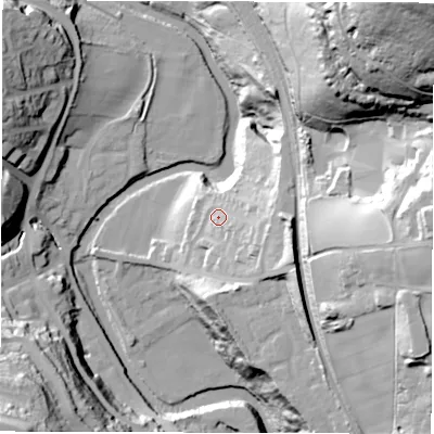 Shaded relief map of the ground around S350JG, computed from Environment Agency LiDAR. The ground here sits at about 101 m above sea level and falls 91 m across the surrounding 800 m. Surface water reaching this point runs off ground lying to the east, 17.2 m higher.