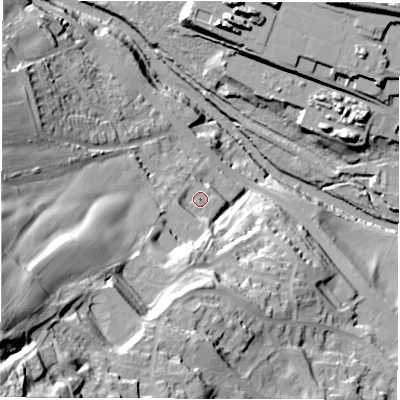 Shaded relief map of the ground around S350JW, computed from Environment Agency LiDAR. The ground here sits at about 85 m above sea level and falls 87 m across the surrounding 800 m. Surface water reaching this point runs off ground lying to the south-west, 71.0 m higher.