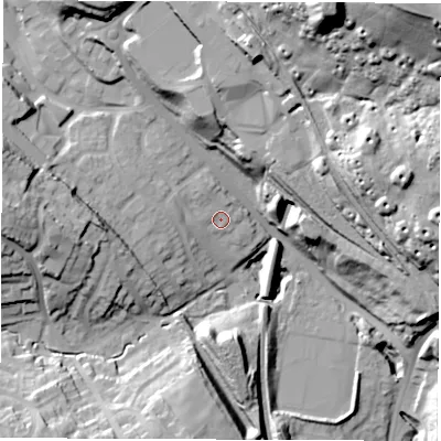 Shaded relief map of the ground around S352TB, computed from Environment Agency LiDAR. The ground here sits at about 91 m above sea level and falls 65 m across the surrounding 800 m. Surface water reaching this point runs off ground lying to the north-west, 2.9 m higher.