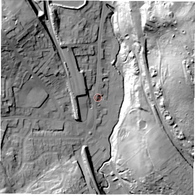 Shaded relief map of the ground around S352XE, computed from Environment Agency LiDAR. The ground here sits at about 78 m above sea level and falls 63 m across the surrounding 800 m. Surface water reaching this point runs off ground lying to the north-west, 13.2 m higher.