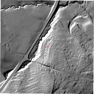 Shaded relief map of the ground around S354DY, computed from Environment Agency LiDAR. The ground here sits at about 137 m above sea level and falls 51 m across the surrounding 800 m. Surface water reaching this point runs off ground lying to the south-south-east, 13.1 m higher.