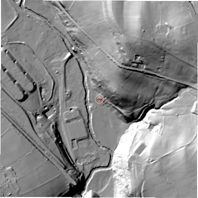 Shaded relief map of the ground around S357AH, computed from Environment Agency LiDAR. The ground here sits at about 171 m above sea level and falls 78 m across the surrounding 800 m. Surface water reaching this point runs off ground lying to the north-east, 43.9 m higher.