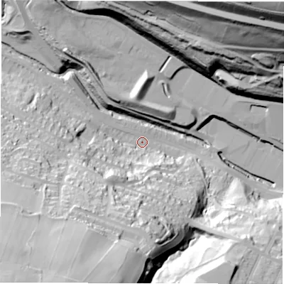 Shaded relief map of the ground around S361DR, computed from Environment Agency LiDAR. The ground here sits at about 162 m above sea level and falls 97 m across the surrounding 800 m. Surface water reaching this point runs off ground lying to the south-west, 72.2 m higher.