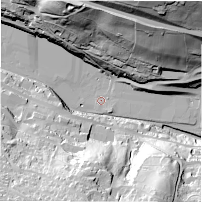 Shaded relief map of the ground around S362AA, computed from Environment Agency LiDAR. The ground here sits at about 150 m above sea level and falls 92 m across the surrounding 800 m. Surface water reaching this point runs off ground lying to the south-east, 3.6 m higher.