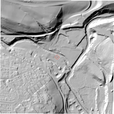 Shaded relief map of the ground around S362UH, computed from Environment Agency LiDAR. The ground here sits at about 132 m above sea level and falls 71 m across the surrounding 800 m. Surface water reaching this point runs off ground lying to the south-west, 67.7 m higher.