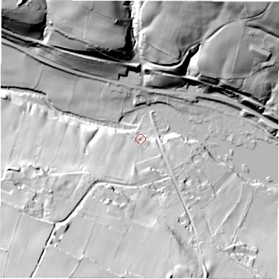 Shaded relief map of the ground around S364GW, computed from Environment Agency LiDAR. The ground here sits at about 189 m above sea level and falls 69 m across the surrounding 800 m. Surface water reaching this point runs off ground lying to the south-south-west, 19.8 m higher.