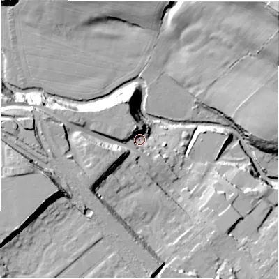 Shaded relief map of the ground around S366HD, computed from Environment Agency LiDAR. The ground here sits at about 197 m above sea level and falls 52 m across the surrounding 800 m. Surface water reaching this point runs off ground lying to the west, 20.3 m higher.