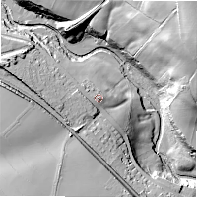 Shaded relief map of the ground around S368YW, computed from Environment Agency LiDAR. The ground here sits at about 199 m above sea level and falls 62 m across the surrounding 800 m. Surface water reaching this point runs off ground lying to the west-north-west, 3.8 m higher.
