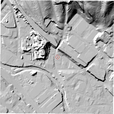 Shaded relief map of the ground around S38AS, computed from Environment Agency LiDAR. The ground here sits at about 52 m above sea level and falls 82 m across the surrounding 800 m. Surface water reaching this point runs off ground lying to the north-north-east, 48.6 m higher.